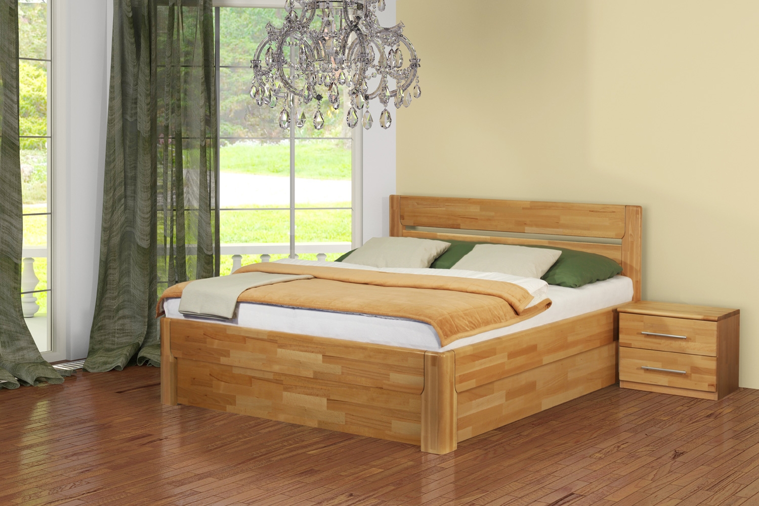 ANETA + BOX dřevěná buková masivní postel