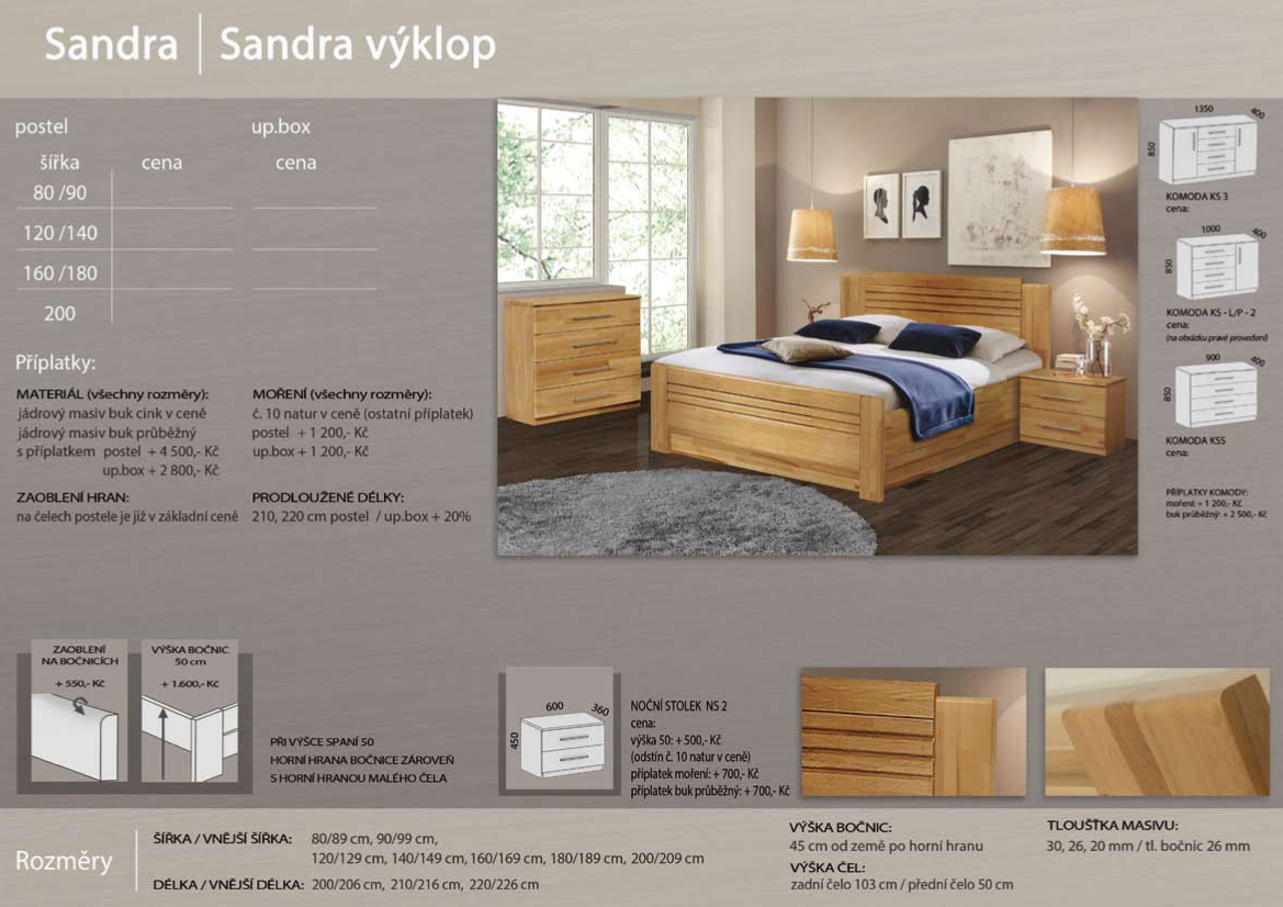 SANDRA + BOX dřevěná buková masivní postel