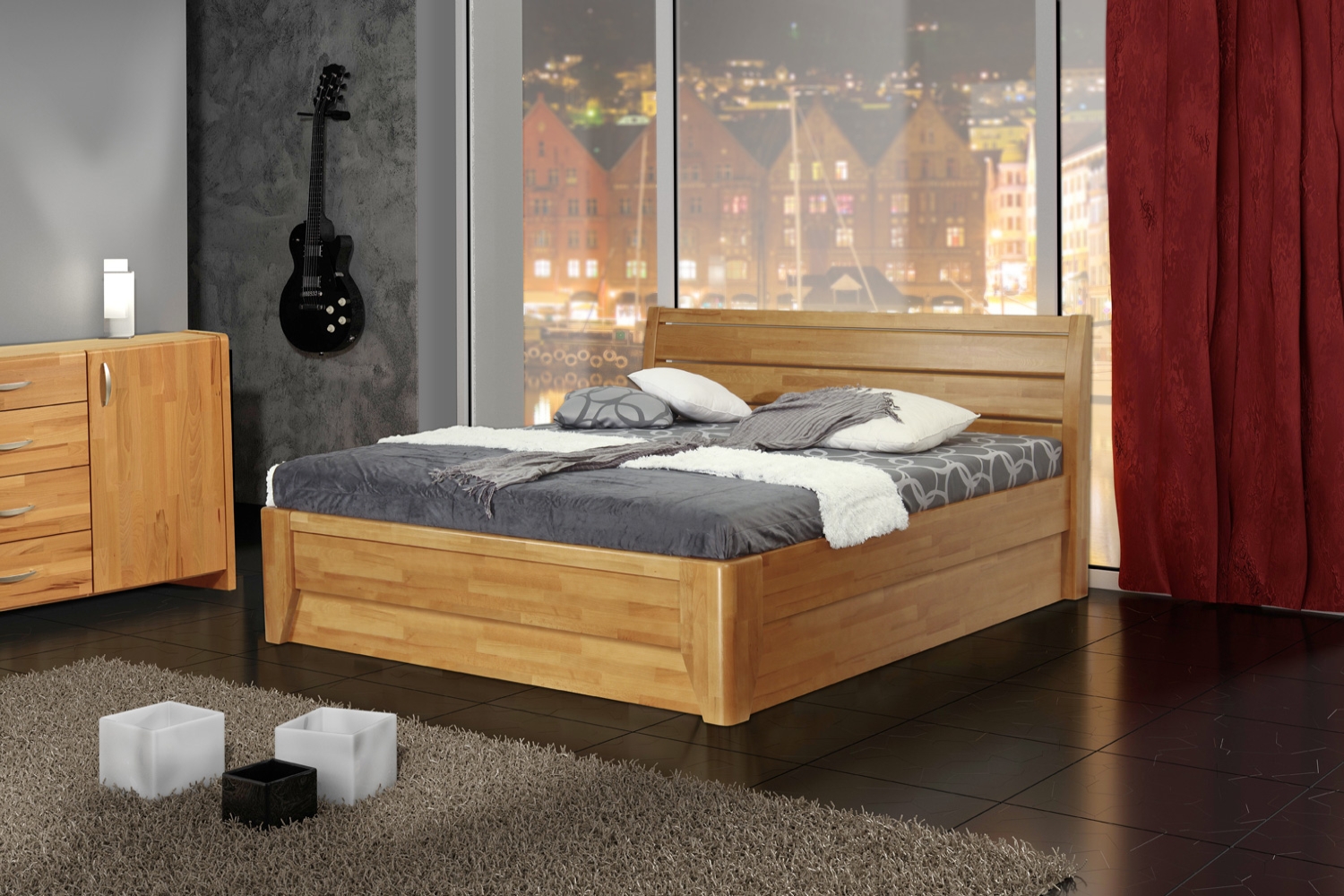 VERONA + BOX dřevěná postel z masivního buku dvojlůžko z masivu s úložným prostorem